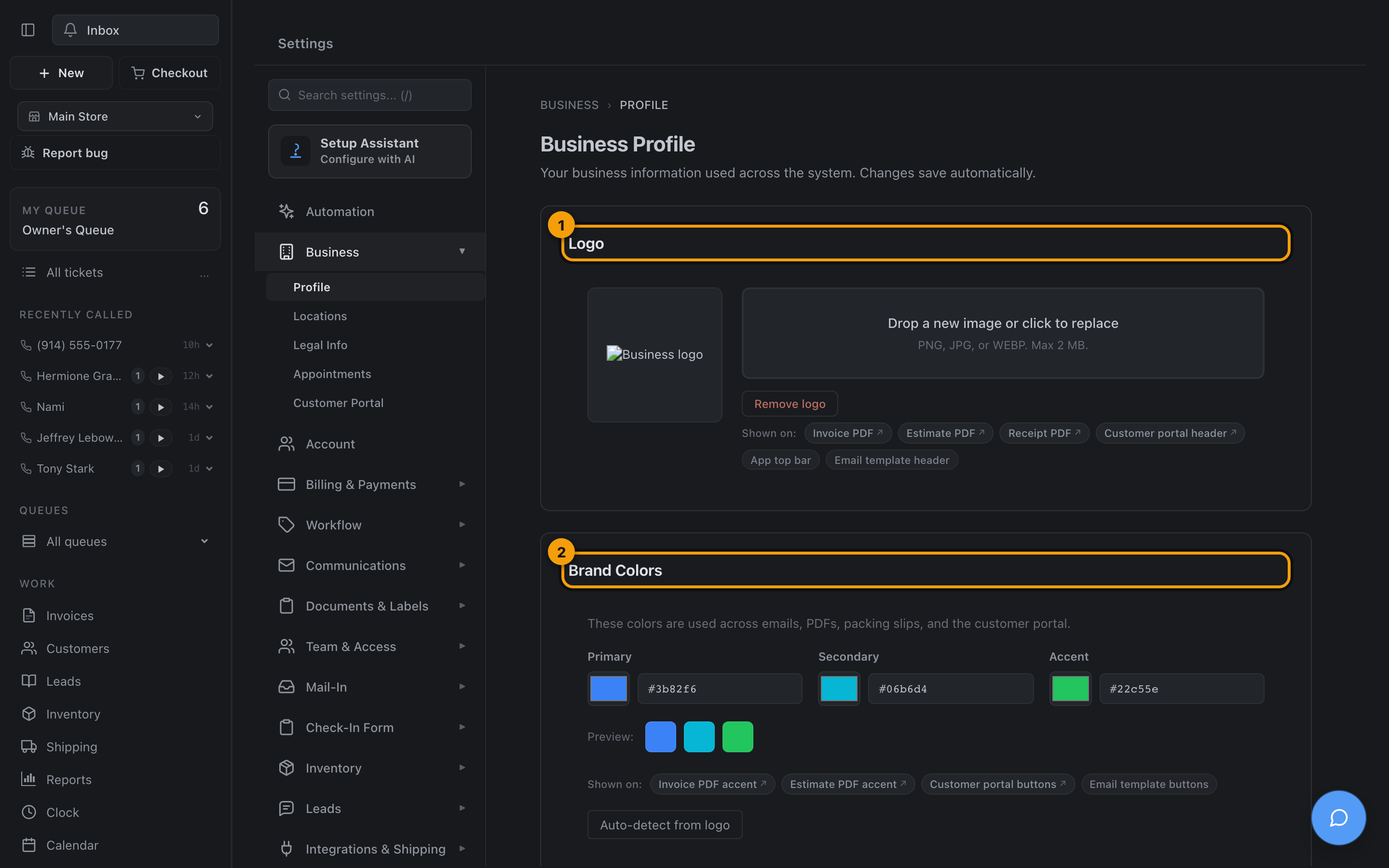 The business profile with logo and brand colors