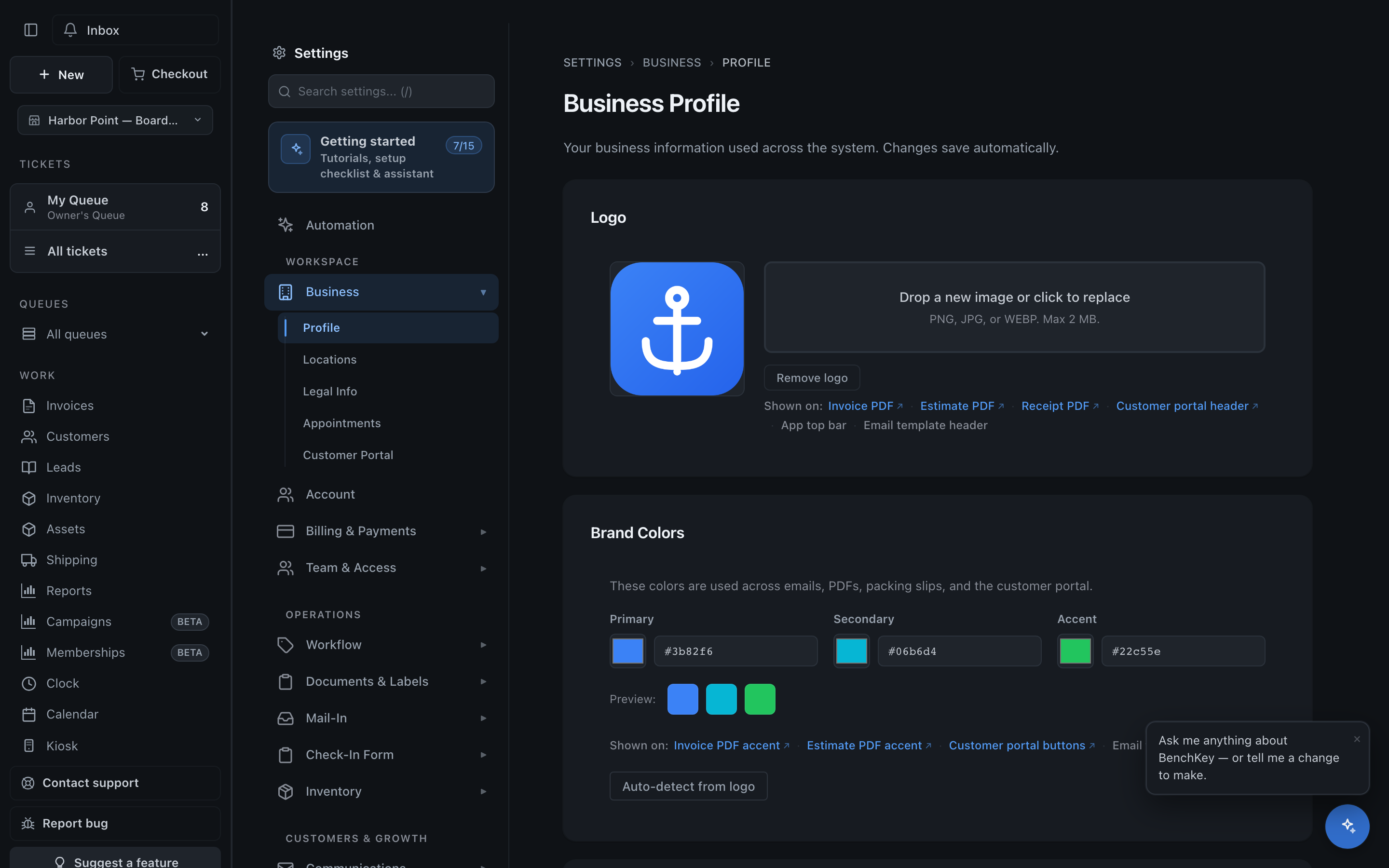 The business profile with logo and brand colors
