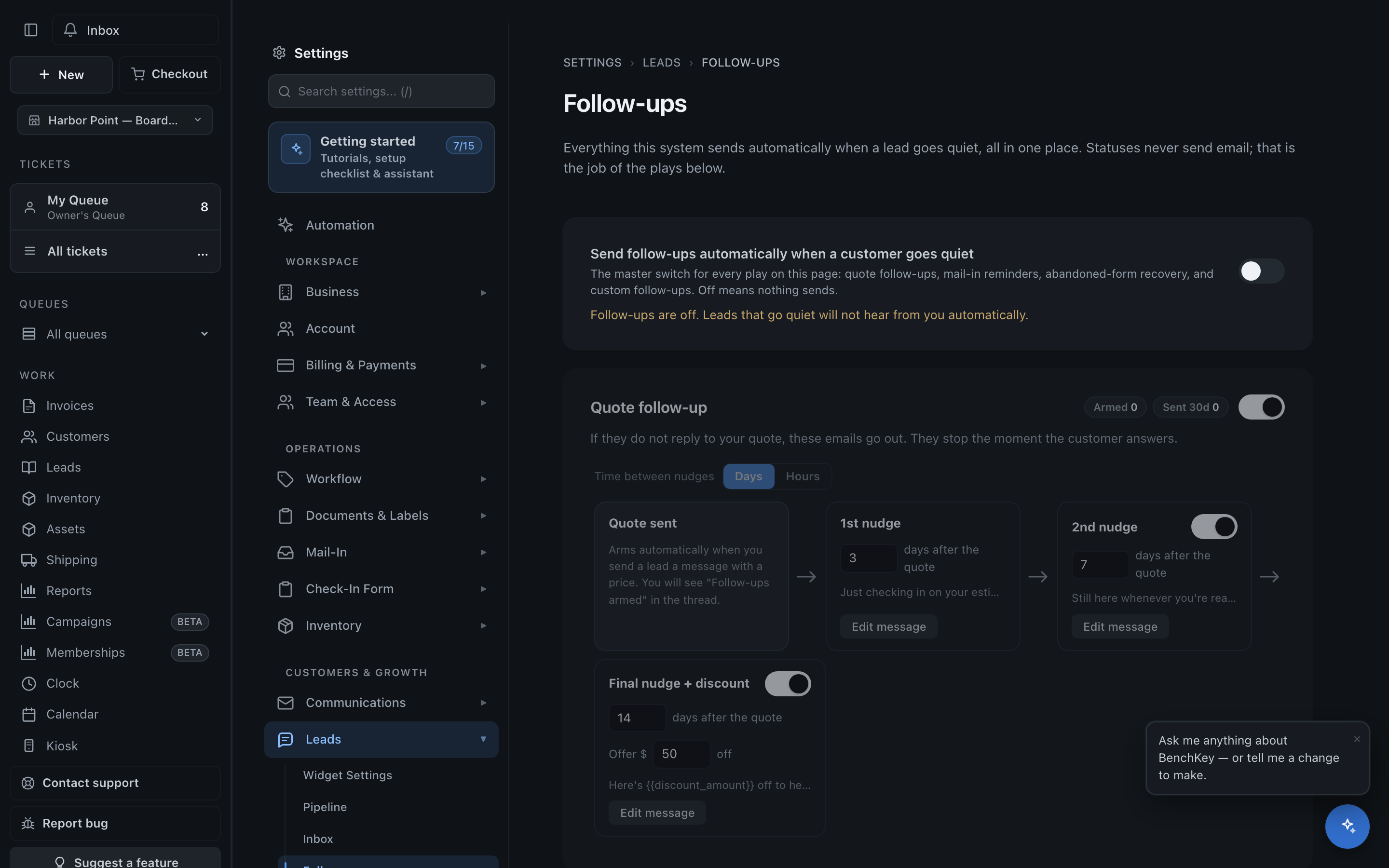 Lead follow-up settings