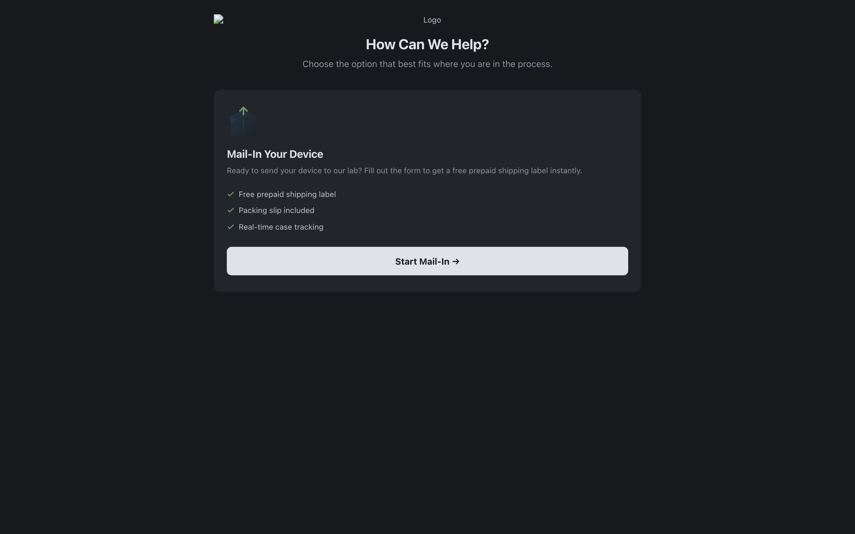 The public mail-in intake form customers fill out
