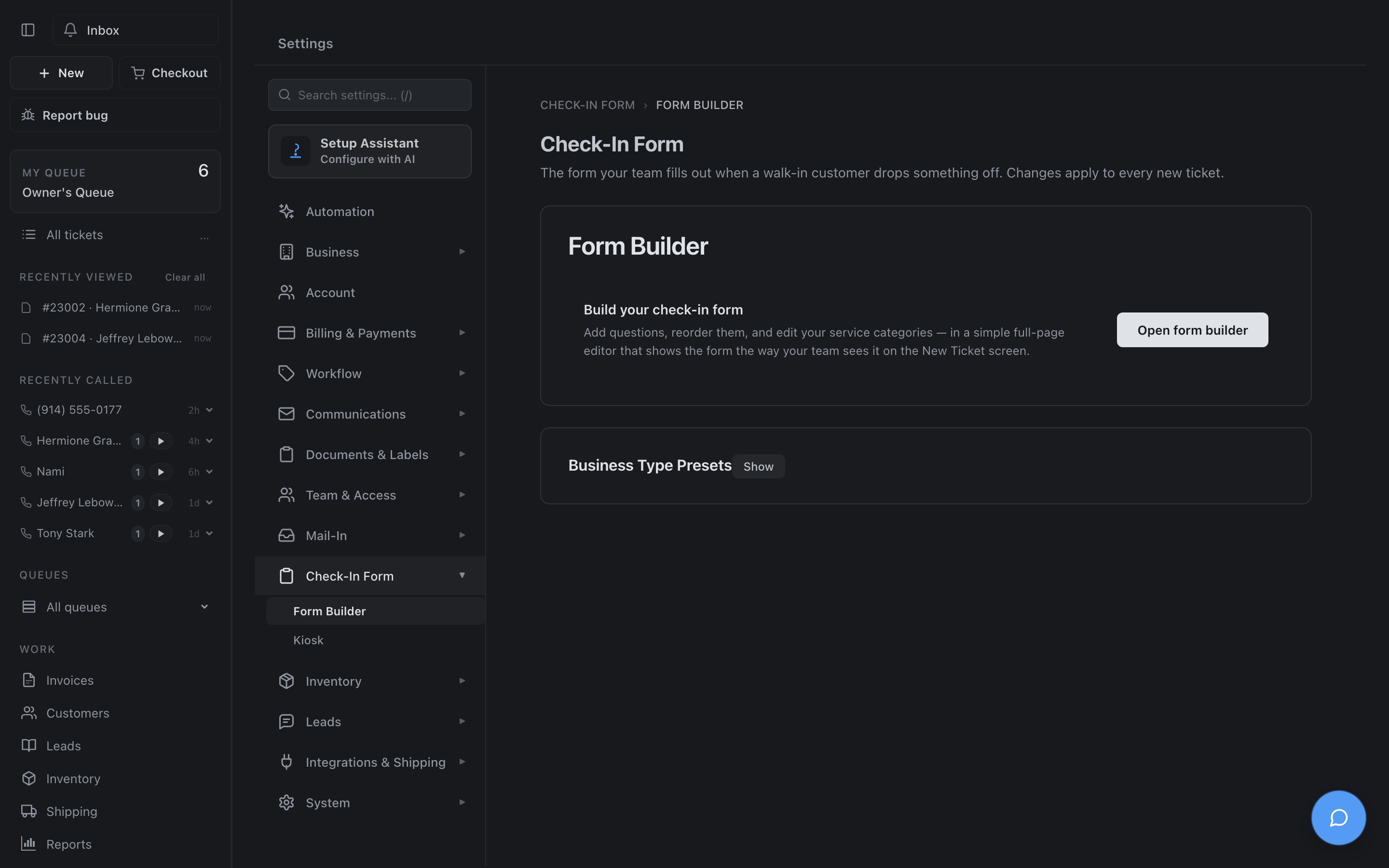 The check-in form builder