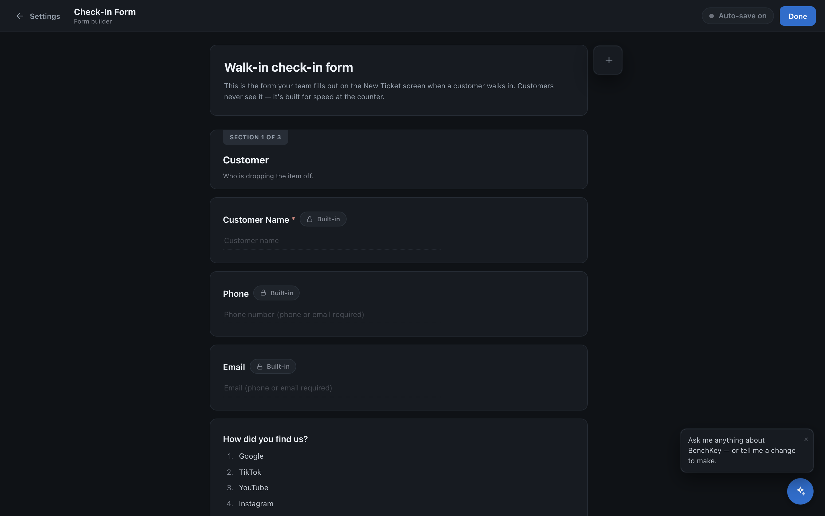 The check-in form builder