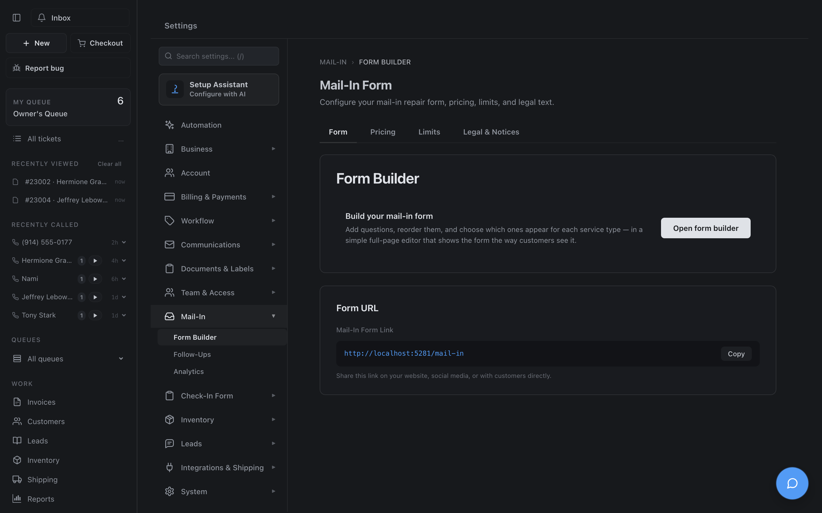 The mail-in form builder