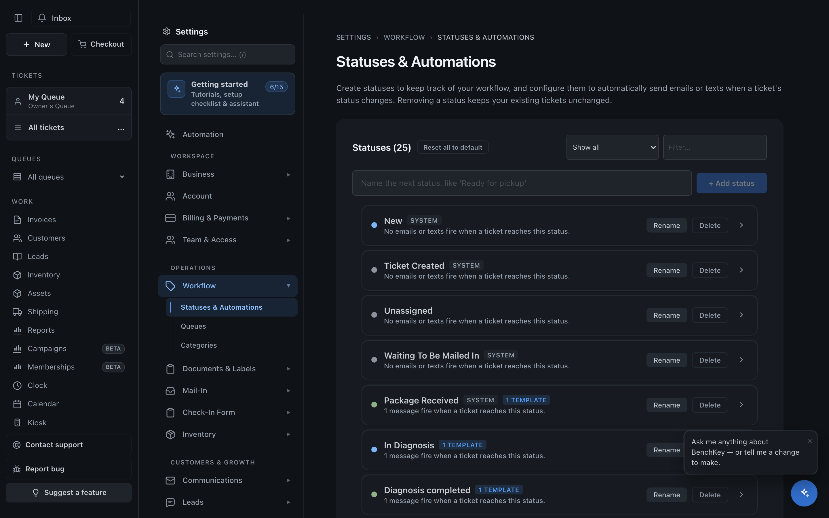 Statuses & Automations settings