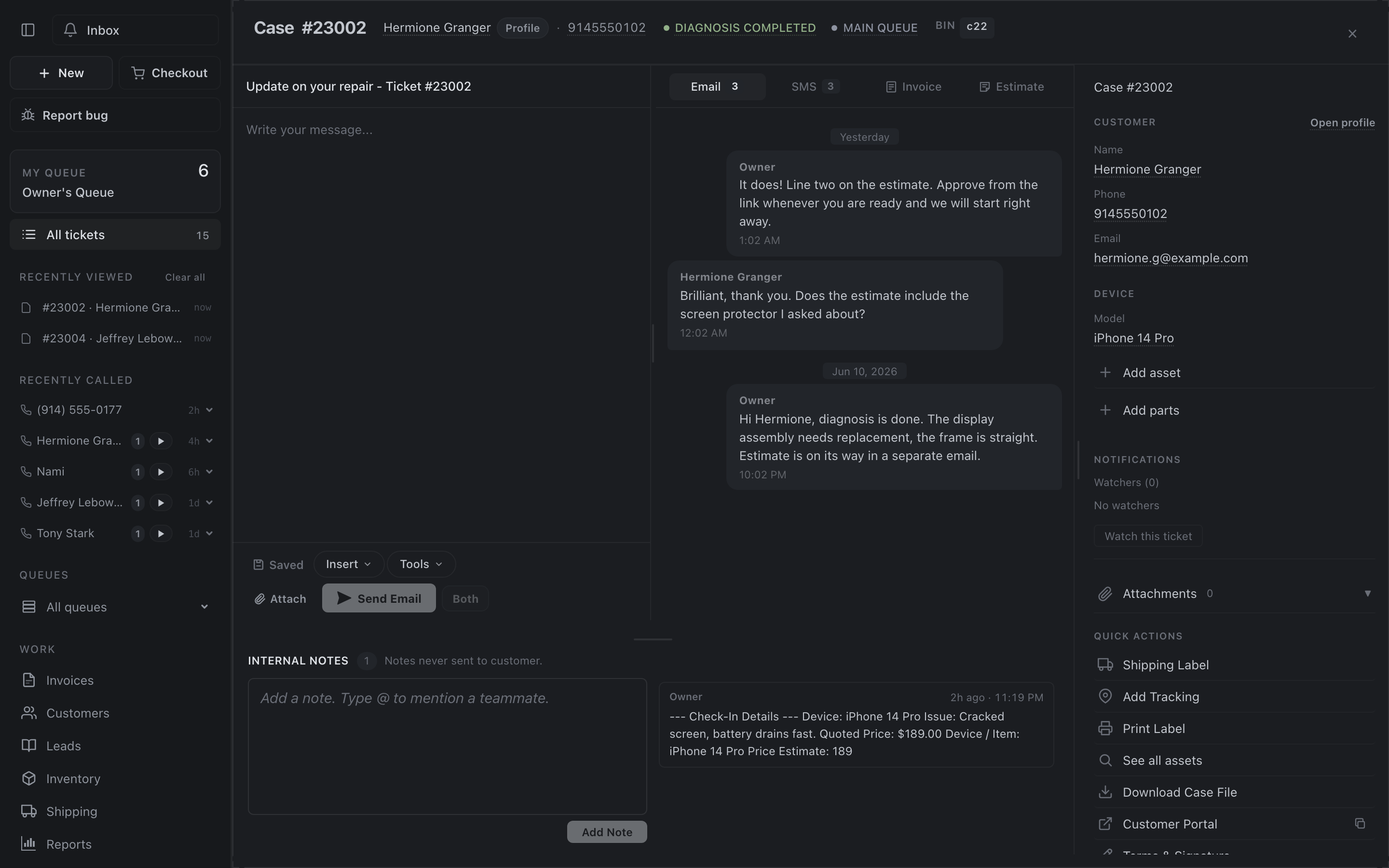 Building an estimate on the ticket