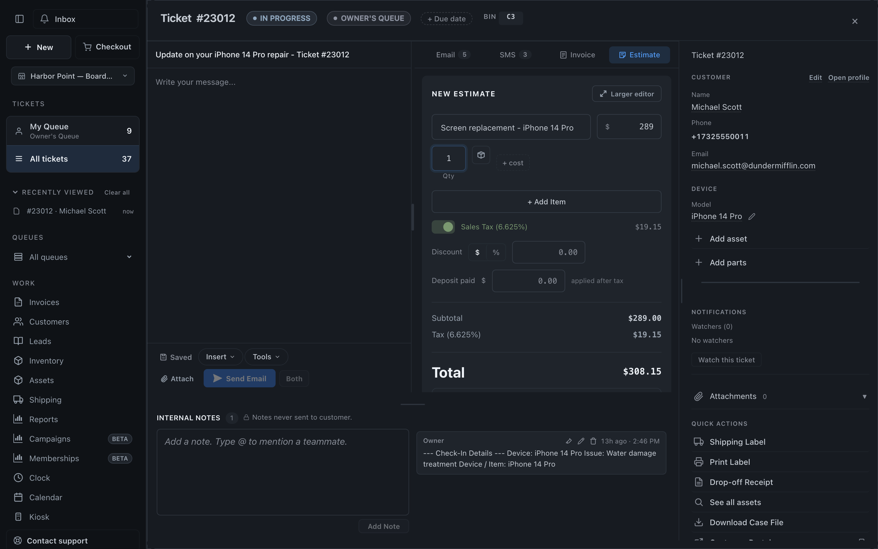 Building an estimate from the ticket